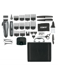 This trim and groom system includes everything you need to face the day with confidence. Ten comb attachments, a nose & ear attachment, cape, neck brush and more bring the precision of the barber shop to the comfort of your home. 2-year warranty on trimmer. 5-year warranty on clipper. Model HTC570GVB.