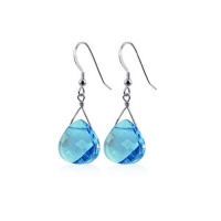 SCER189 Sterling Silver Blue Teardrop Crystal Fish Hook Earrings Made with Swarovski Elements