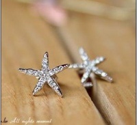 JC128 Flower Earrings, Starfish Earrings, Faux Diamond Embellished Earrings