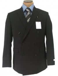 Calvin Klein Mens Double Breasted Solid Black Wool Suit