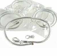 New Easy Bead 5 Pack 8 Inch Snake Chain Fits Pandora Chamilia Troll Biagi Beads and Smaller 3.5mm Holes Silver Plated Brass Sold in Package of 5 Bracelet Chains