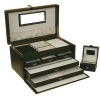 Jewelry Box Travel Genuine Leather Black White Stitching X-Large With Travel Case