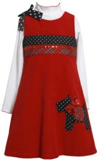 Red Sequin Bow Scottie Puppy Dog Corduroy Jumper Dress RD3FV,Bonnie Jean Little Girls Jumper Dress