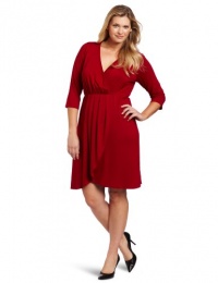 Karen Kane Women's Plus-Size Wrap Top Pleated Dress, Red, 0X