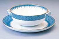 Mottahedeh Blue Lace Cream Soup Cup & Saucer 4 in