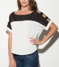 G by GUESS Chloe Color-Blocked Top, MILK/BLACK (LARGE)