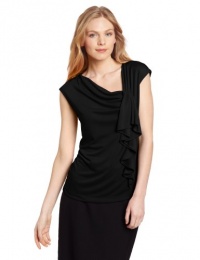 Jones New York Women's Petite Asymetrical Ruffle Front Top