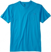 Southpole Men's Big-Tall V-Neck Solid Color Tee with Epaulettes and Pocket at Chest, Ocean Blue, 6X-Large