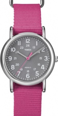 Timex Women's T2N834 Weekender Mid-Size Slip-Thru Pink Nylon Strap Watch