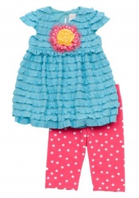 Size-4T, Aqua, Aqua-Blue Pink Tiered Eyelash Bubble Dress Legging Set, Rare Editions Toddlers, Girl Party Clothing Set