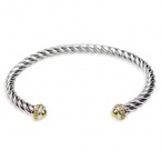 Two-Tone 14k Yellow Gold Plated and Sterling Silver Thin Twisted Bangle Bracelet