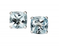 Macy's Label 14k White Gold Earrings, Aquamarine Cushion Studs