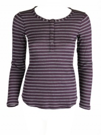 Splendid Womens Granite/Eggplant Striped Henley Waffle Top XS