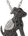 Sterling Silver Black and White Diamond Dog Pendant Necklace