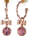 Betsey Johnson Rose Gold Boost Crystal and Bow Drop Earrings