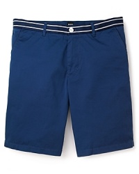 Bring some boyish charm to your warm weather wardrobe with these bright shorts featuring a fun ribbon-stripe waistband.