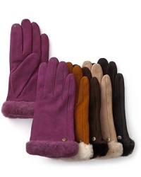 A cashmere lining, shearling cuff and suede outer lend sumptuous warmth to UGG® Australia's touch-screen compatible gloves.