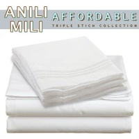 Anili Mili's Triple Stitch Embroidery Affordable 4 PC Bed Sheet Set - Queen Size, White