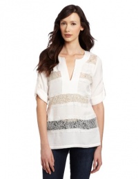 BCBGMAXAZRIA Women's Erid Lace Striped Tunic, Gardenia, Small