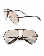 Matte metal aviators get a fancy update with abstract metal temples and brow bar. Available in bronze with gradient brown lens.Abstract metal temples100% UV protectionMade in Italy