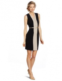 Calvin Klein Women's Color Block Sheath Dress, Black/Khaki, 4