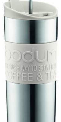 Bodum Double-Wall Stainless Steel Travel Coffee and Tea Press with Bonus Lid, 0.45L, 16oz, White