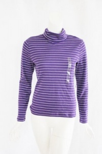 Jones New York Womens Purple Stripe Turtleneck Cotton Knit Top PS