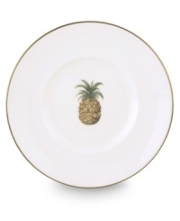 Combining the exotic lushness of the tropics with classic British style, this china collection stirs romantic thoughts of overseas adventures. Finish dinner service properly with this dessert plate. Choose from three richly detailed designs: Shutter, Bamboo or Trade Winds. A thin rim of gold lends a brilliantly elegant touch.