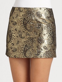 A trend-smart brocade print updates this glistening metallic mini. Waist dartsFlat frontCenter back zipAbout 15 longViscose/polyester/lurexDry cleanImported Model shown is 5'10 (178cm) wearing US size 4. 