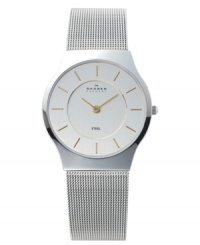 With it's stainless steel mesh bracelet and gold-tone detailing, this watch will add a touch of understated elegance to your days. With round silver dial. Water resistant up to 3 ATM. Lifetime limited warranty.