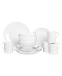 A little graphic. The festive line and dot patterns of Cheers dinnerware are fun but understated in pure white, ultra-durable porcelain from Mikasa. Coordinates with the equally irresistible glassware and barware collections.