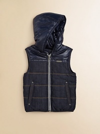 He'll be ready for anything in this reversible vest with statement script embroidered onto the back.Attached hoodZip frontFront zip pocketsPolyesterHand washImported