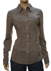 True Religion Women's Mick Lawn Western Rose Pattern Blouse Brown-Medium