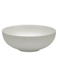 A soft, feminine look with Denby durability, the Lucille Gold cereal bowl promises lasting style and modern grace. In a pattern inspired by vintage lace and designed by English stylemaker, Monsoon, shimmering gold swirls adorn creamy porcelain in this set of dinnerware. The dishes are beautiful for every day and occasion.