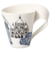 Brew your own cafe culture with the New Wave Cafe mug. A fluid design borrowed from Villeroy & Boch's New Wave dinnerware collection is illustrated with the must-see places in Paris.