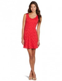 Trixxi Juniors Cap Sleeve Lace Dress, Coral, Large