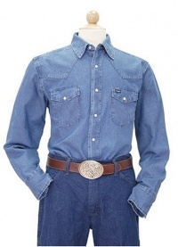 Wrangler Men's Cowboy Cut Work Western Long Sleeve Shirt, Blue Stonewashed