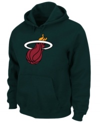 Keep warm in this solid hoodie featuring the Miami Heat by Majestic.