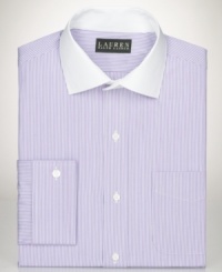 Bengal stripes and a slim fit on this Lauren by Ralph Lauren dress shirt make sure you get noticed anywhere you go.