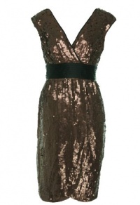 BCBGMaxazria Reeve Sequin Dress Light Taupe XS