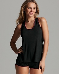 A sporty burnout tank top and shorts set featuring contrast trim.