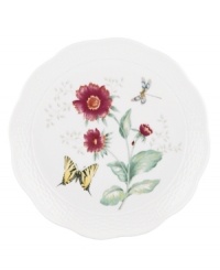 A taste of country living from Lenox. Crafted of elegant white porcelain with a whimsical springtime motif, Butterfly Meadow Basket dinner plates combine a scalloped edge and textured border for unparalleled charm.