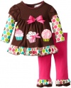 Rare Editions Baby Girls Newborn Cupcake Applique Legging Set, Brown/Fuchsia, 6-9 Months