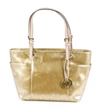 Michael Kors Jet Set Pale Gold Signature Patent Leather Shoulder Bag