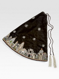 EXCLUSIVELY AT SAKS IN 50 SIZE. Renowned designer Sudha Pennathur presents this handcrafted velvet tree skirt, embroidered with the ever-classic New York skyline. HandcraftedVelvet with bead embroidery50 diam.Dry cleanImported