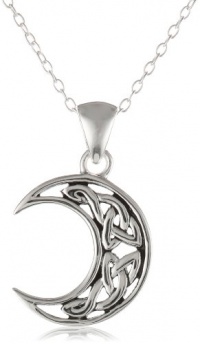 Sterling Silver Celtic Knot Crescent Moon Pendant Necklace with Rolo Chain, 18