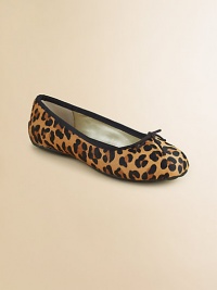 A timeless ballet flat gets a modern update in leopard-print calf hair with grosgrain trim and a delicate bow.Slip-onHaircalf upperLeather liningRubber soleImported