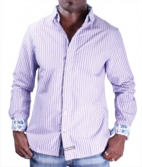 English Laundry Floral Cuff Striped Mens Dress Shirt Woven