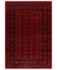 Lay down a layer of Russian-inspired interest with the Boukara area rug. Colors of rich crimson, gold, black and more are woven in dense, heavy-weight heat-set polypropylene for a surprisingly lush, high-fashion addition to any room. Made in the USA. (Clearance)