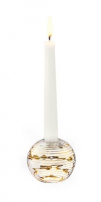 Kosta Boda Glimmer Candlestick Thin Gold Stripe Pair